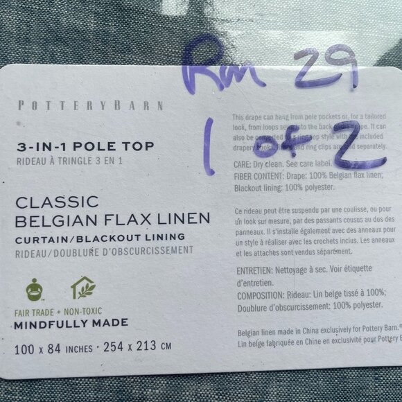 Pottery Barn Classic Belgian Flax Linen Curtain w/ Blackout Lining Blue Chambray - Picture 4 of 8